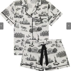 Women's Black and White Printed Pajama Set